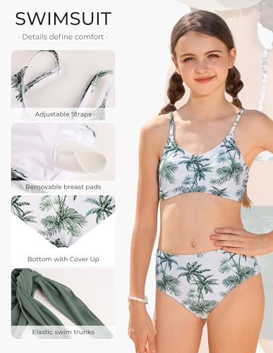 GRACE KARIN Girls Bathing Suit Size 10-12 Teens Bikini Tankini Set Swimsuit Hawaii Beach UPF 50 Swimwear with Chest Pad — view 5