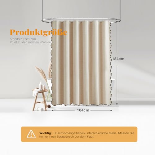 Rideau de douche textile anti-adhérence à dos imperméable crème BTTN - 3