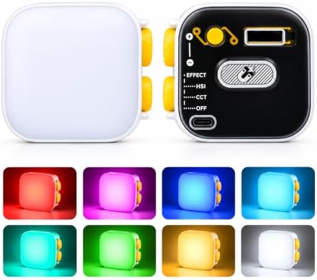 Digitek LED-D10W RGB Video Light, 360ยฐ Full Color Portable LED Camera Light, 2500K-9000K, CRI 95+, Dimmable, 2000mAh Battery, 3 Cold Shoe Mounts, Magnetic, for Photography