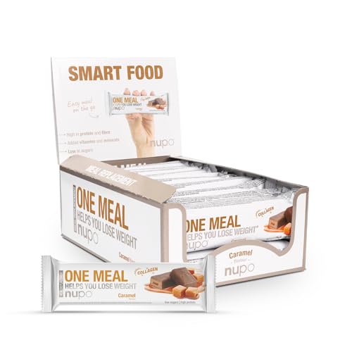NUPO One Meal Bar – Caramel (15 x 60g) | Leckerer High Protein Mahlzeitenersatz Riegel zum Abnehmen | Low Sugar | Mit 3000 mg Kollagen | Kalorienarme Snacks mit Vitaminen & Mineralien