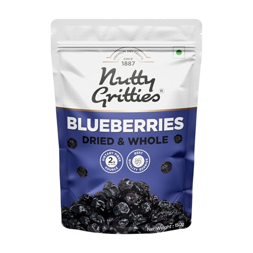 Image of Nutty Gritties Dried Blueberries 150g | Naturally Sweet & Tangy | Antioxidant-Rich Blueberry Snack | Healthy Snack for Kids & Adults | Resealable Pouch