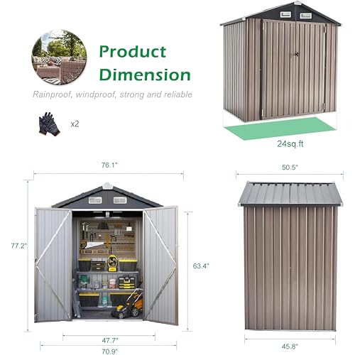 GVDV 6x4 FT Outdoor Metal Storage Shed, Durable Garden Shed with Updated Frame Structure for Backyard, Patio, Tool Storage, All-Weather Shelter for Bike, Gardening Tools, Equipment, Pet