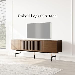 POVISON Modern Solid Wood TV Stand, Entertainment Center for 70 75+ Inch TV, Slatted Media Console TV Cabinet with Tall-cast Metal Legs, Walnut Veneer, Fully-Assembled, 78" POVISON Modern Solid Wood TV Stand Entertainment Center for 70 75 Inch TV Slatted Media Console TV Cabinet with Tall cast Metal Legs Walnut Veneer Fully Assembled 78