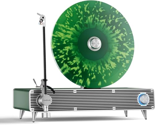 CoolGeek VS01 Vertical Record Player with Built-in Subwoofer & Speakers Premium Hi-Fi Turntable with AT-3600L Stylus Anti-Vibration Upright Vinyl Player for Home Decor (33/45 RPM) (Green)