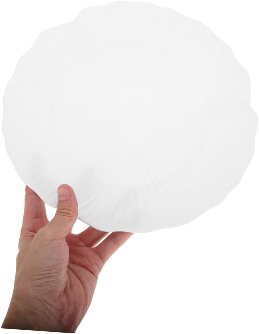 OUNONA 5 Piece White Scalloped Dinner Plates PP Serving Dish