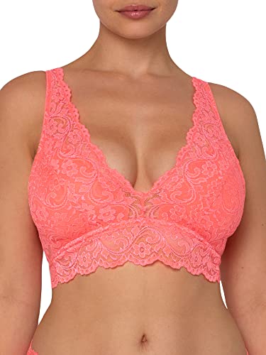 Smart & Sexy Women's Signature Lace Deep V Bralette 2 Pack, Punchy Peach/Black Hue, XL