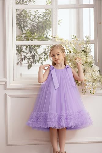 Ruffle Swing Tulle Dress Halter Neck Sleeveless A Line Bow Dress 4-8 Years3