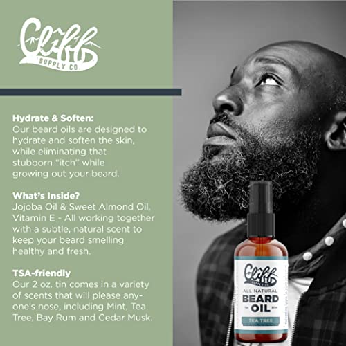 Cliff Supply All Natural Beard Oil - Hydrating And Softening Oils, Nourishing Beard Care - Tsa Friendly (1Oz, Tea Tree) #TOP4