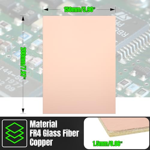 Qimoo 5 Pcs FR4 Copper Clad Laminate PCB Circuit Board, 200x150mm 7.87x5.91 inch Single Sided PCB Circuit Board, 1.5mm Thickness DIY Prototyping PCB Board - Thumbnail 3