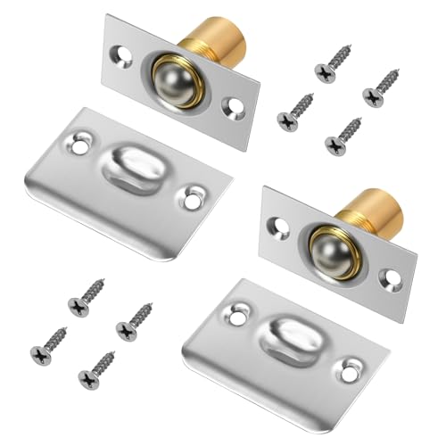 2 Pack Closet Door Ball Catch,Door Hardware Ball Catch Adjustable Copper for Cabinet Clost Doors (Silvery)