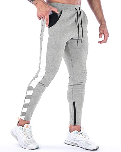 MakingDa Pantalon de jogging pour homme Coupe ajustée Style décontracté Pantalon de sport avec poches, gris, 36-41 Cover