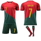 Generisch Portugal Fußball-Trikot Set, Heimtrikot Nr. 7, Rot-Grün, mit Shorts und Socken (24)