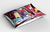 ABAKUHAUS NYC Taie d'oreiller, Coloré Nuit Times Square, Décorative et Imprimée de Taille Standard, 80 cm x 40 cm, Multicolore