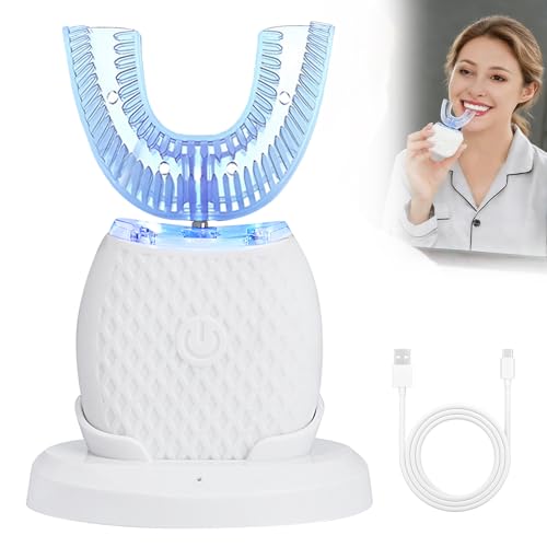 Cepillo de dientes eléctrico de 360 grados, cepillo de dientes ultrasónico, con cabeza de silicona en forma de U, cepillo de dientes automático sónico con 3 modos y temporizador, con estación de carga