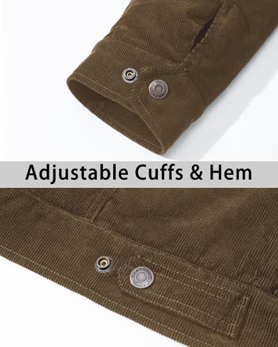 Kefitevd Winter Jackets For Men Corduroy Sherpa Lined Trucker Jacket Cargo Denim Work Jacket Cotton Warm Coat Outerwear Brown thumb #6