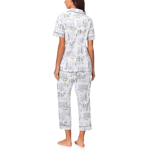 Image of Bed Head PJs Womens Matching Pajamas - Soft Organic Cotton Button Down PJ Shirt & Cropped Pants Set - Loungewear & Sleepwear
