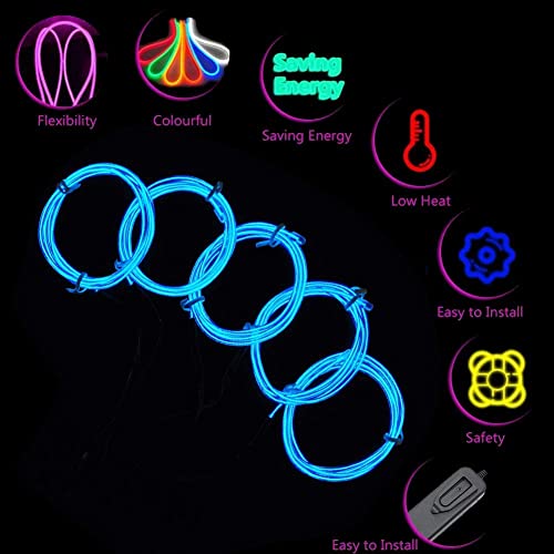 Sunboia EL Wire,2 Pack Rope Lights 5x3.28ft Neon Light Glowing Strobing Dance Party Costume Decor Light with Controller for Indoor/Outdoor Decorations-Blue - Image 4