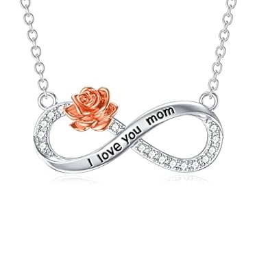 AMAZON - DIYA Zircon Infinity Rose Necklace For Women 925 Sterling Silver I love you Mom Pendant Mother and Daughter Necklace Mother’s Day Anniversary Birthday Gifts for Mom Grandma Aunt Nana