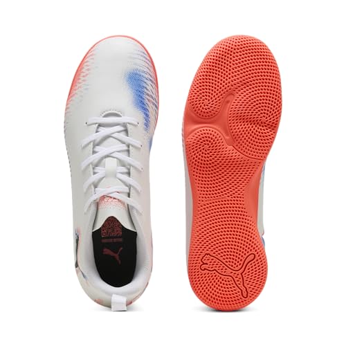 Puma Unisex-Child Future Play Indoor Training Soccer Shoes, White-Black-Glowing Red AH25, Big Kid 4.5 - image 2