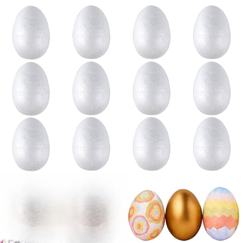 Gwawg Paquete De 12 Huevos De Espuma De Poliestireno Para Manualidades, 8 Cm De Altura, Color Blanco, Para Decorar, Crea Tus Propios Adornos De Patrones De Manualidades Para Exhibición Decorativa