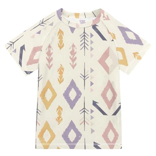 ALAZA Kids Rash Guard Boys Toddler Swim Shirts Short Sleeve Bohemian Geometric UPF 50+ 3T