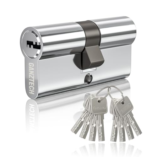 GANZTECH 50/50(100mm) Serrure de barillet de porte en nickel,clé à clé avec 8 clés à fossettes horizontales,serrure à cylindre euro en Alliage...