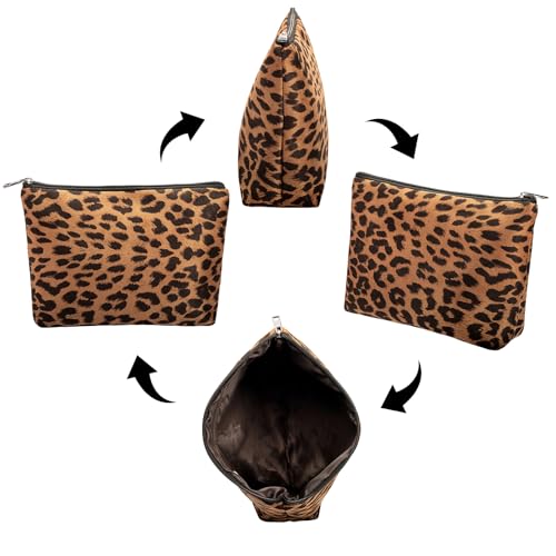 Leopard Print Makeup Bags, 3 Pieces, Large Capacity, Soft, Warm, Travel Toiletry Organizer (Brown)3