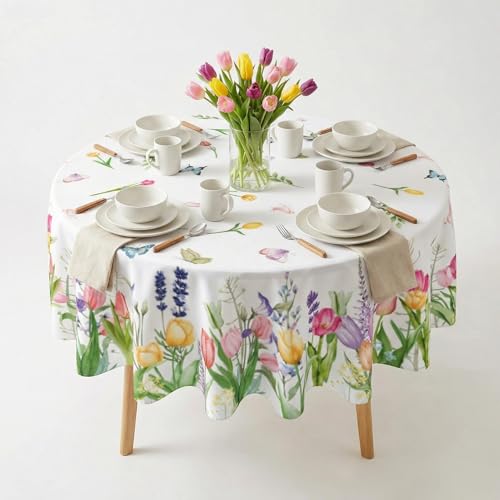 Nappe de printemps ronde pour grand pique-nique en famille et déjeuner de jardin - 4