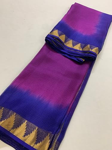 Image of Women's Bhagalpuri Pure Kota Doria Silk Net Saree With Temple Zari Border and Running Blouse Piece
