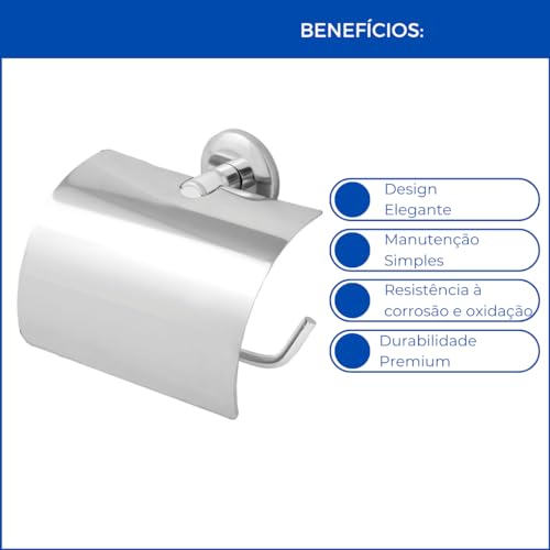 Suporte Papeleira Com Tampa Para Papel Higiênico Aço Inox