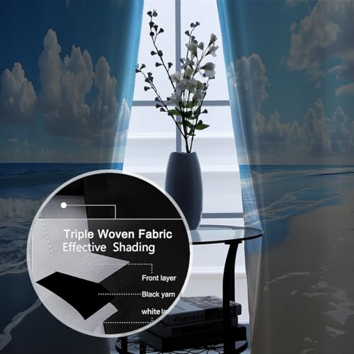 Rideaux occultants vagues marines déco plage polyester 160x183cm - 6