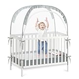 PandaEar Pop Up Crib Tent to Keep Baby from Climbing Out, Breathable Crib Net Mesh Canopy, Babies Crib Cover with Zipper, Easy Installation (Grey)
