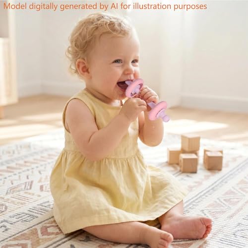 Image of Baby Teething Toys Baby Rattle Teething Straw 3-in-1 Barbell-Shaped, Made from Silicone, Built-in Toothbrush Head and Nipple Shape, Bpa-Free, Phthalate Free, Professionally Certified, Pink