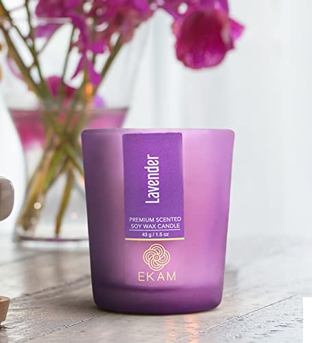 Image of EKAM Lavendar Votive Soy Wax Scented Candle, 40 Grams, 10 Hours Burn Time| Long Lasting Premium Candles | Ideal for Home Decor | Gifting & Aromatherapy (Pack of 12)