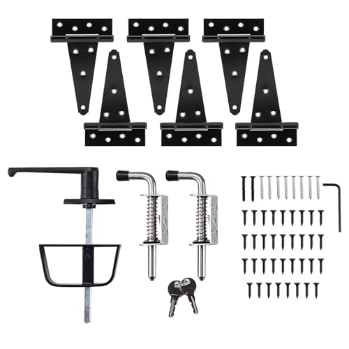 Shed Door Kit Barn Door Lock Set with 5-1/2 L-Handle Lock Stainless Steel Latches and 6 Hinges