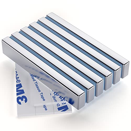 Image of FINDMAG Strong Bar Magnets with Adhesive Backing, 6 Pack, 60x10x5mm | Heavy duty adhesive magnets with a thick bar profile; for cabinet doors, shower door repairs, toolboxes and workshop fixtures