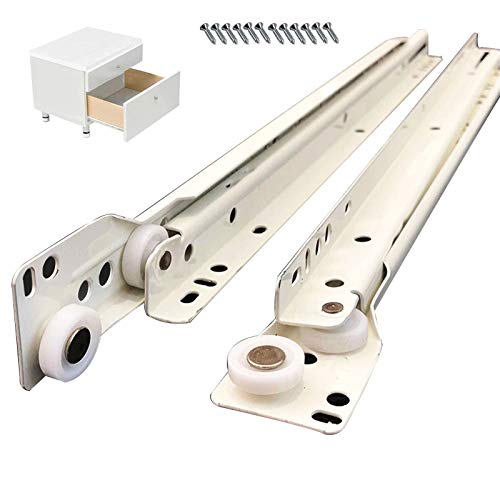 HBJSkcn Style Européen Coulisses de Tiroir Coulisses À Galets Blanche,Dessin Ultra-Silencieux et Fluide,pour Plateaux À Clavier et Différents Tiroirs Cover
