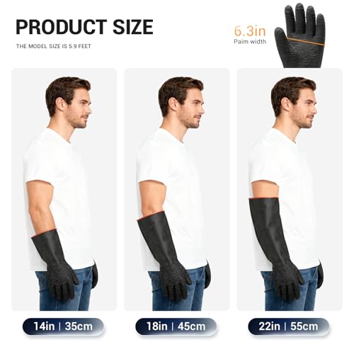 ThxToms Heavy Duty Rubber Gloves, Industrial Chemical Resistant Gloves Waterproof Reusable Protective Work Gloves for Cleaning, Dishwashing,Upgraded with Non-Slip Design, Black, 14" 1 Pair