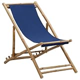 Składany leżak ogrodowy, leżak plażowy, leżanka relaksacyjna, leżak, meble ogrodowe, leżak bambusowy i płótno żaglowe, granatowy