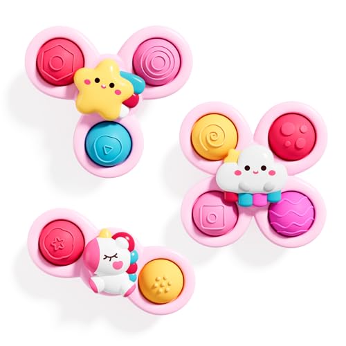 ALASOU 3PCS Pop Suction Cup Spinner Sensory Airplane Travel Toys for 1 Year Old Boy Girl Infant Toddlers|Novelty Spinning Tops 12 18 Months|1 2 Year Old Boy Birthday Gift|Baby Bath Toy Kids Ages 1-3
