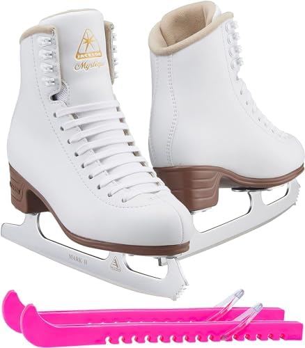 Jackson Ultima JS1490 Mystique Womens Figure Ice Skates/Color: White/Width: Medium/Size: Adult 10 Bundle with Guardog Skate Guards