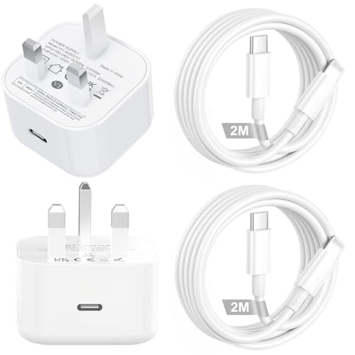 iPhone Charger Fast Charge, 2Pack 20W USB C Plug UK With iPhone Charger Cable 2m [MFi Certified], 3.0A Fast Charging USB C to Lightning Cable for iPhone 14 13 12 11 Pro Max X SE 8 7 6 Plu,iPad,AirPods