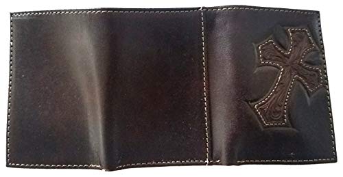 Custom Our Lady of Guadalupe Nocona Cross Leather Trifold Chocolate Wallet3