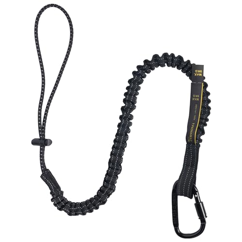 Image of TRSMIMA Safety Tether Lanyard Tool - Fall Protection Retractable Lanyard with Single Aluminum Screw Lock Carabiner Metal Buckle Adjustable Loop End Maximum Weight Limit 17.6lb