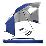 パラソルテント ビーチパラソル パラソル アウトドア 2.4m展開 窓付き ポータブル 風に強い 8骨 オックスファブリック 簡易収納 ビーチ キャンプ スポーツ コンサート (ブルー)