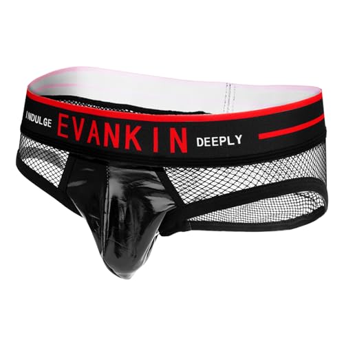 Evankin Mens Sexy Underwear See Through Mesh Briefs with Leather Bulge Pouch Breathable Transparent Lingerie