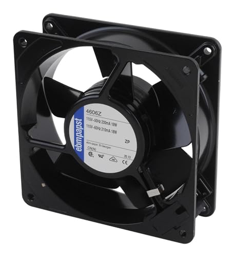 EBM-PAPST Ventiladores de CA 4606Z 119 x 38 mm, 115 V CA, 60 Hz, 106 CFM, 18 W, 3100 rpm, 45 dBA BB, 2 terminales, marco de metal/hoja
