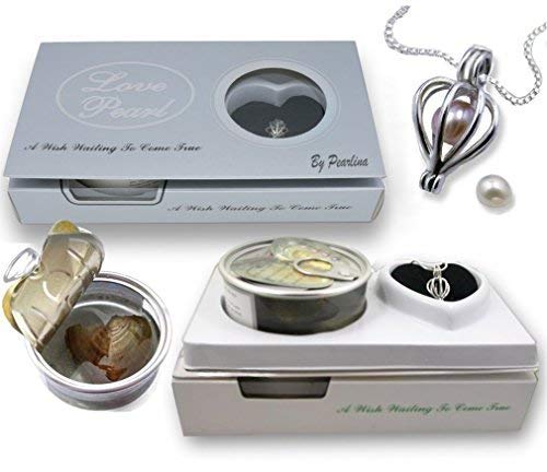 Pearlina 925 Sterling Silver Heart Necklace Cage Locket Cultured Pearl in Oyster Set, 18" - Image 3