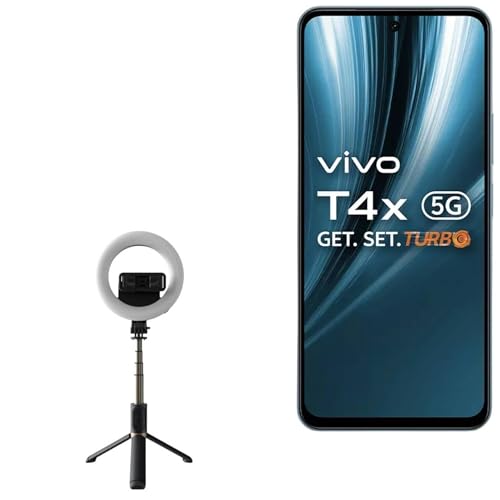 BoxWave Stand and Mount Compatible with vivo T4x - RingLight SelfiePod, Selfie Stick Extendable Arm with Ring Light - Jet Black