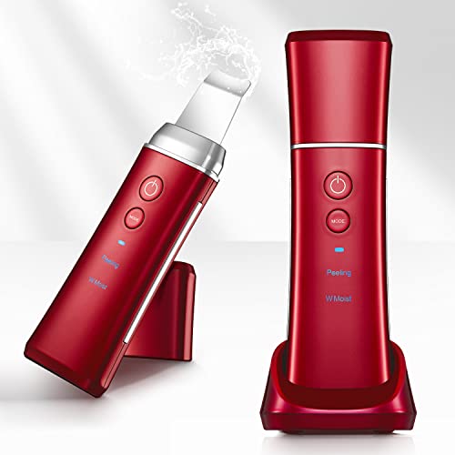 Ultrasonic Skin Scrubber Skin Spatula, COSBEAUTY Versatile Skincare Device for Exfoliating | Blackhead Remover Tool | 28Khz Vibrations, Wireless Charging, IPX5 Waterproof(CB-035, Red)